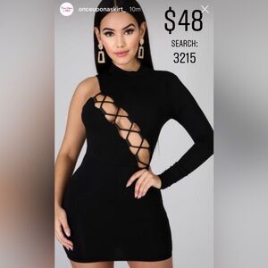 Once upon a skirt black one shoulder long sleeve mock neck mini dress